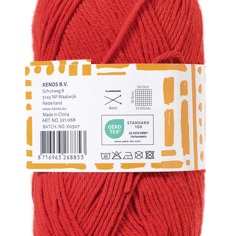 Garen katoen - rood - 50 gram -125 meter