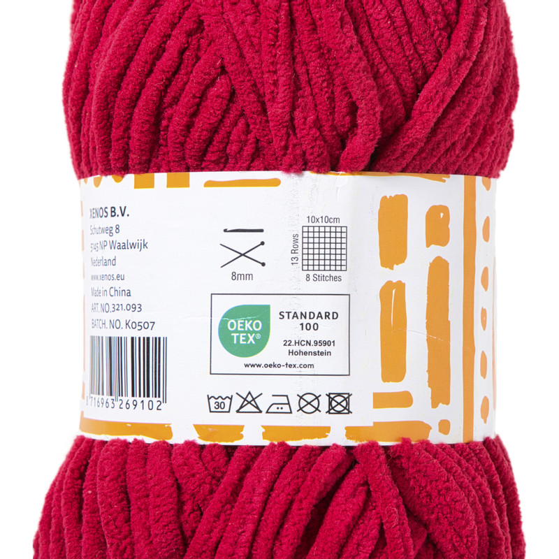 Garen chenille - rood - 100 gram - 60 meter