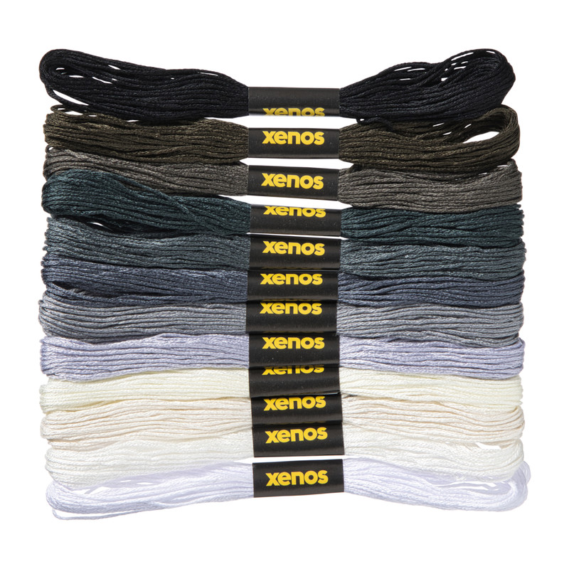 Borduurgaren set - wit/grijs/zwart - set van 12