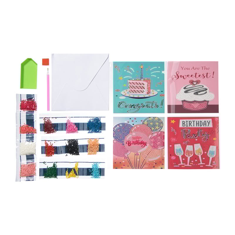 Diamond painting verjaardagskaart - set van 4