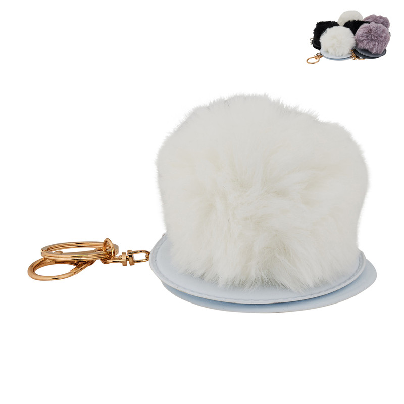 Pompom sleutelhanger met spiegel - diverse varianten