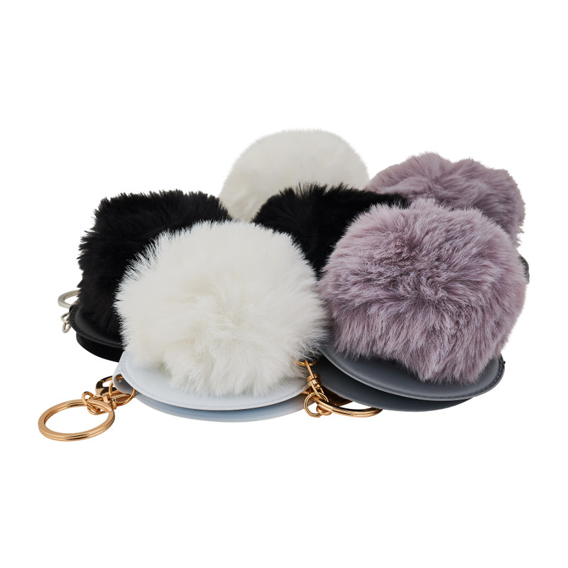 Pompom sleutelhanger met spiegel - diverse varianten