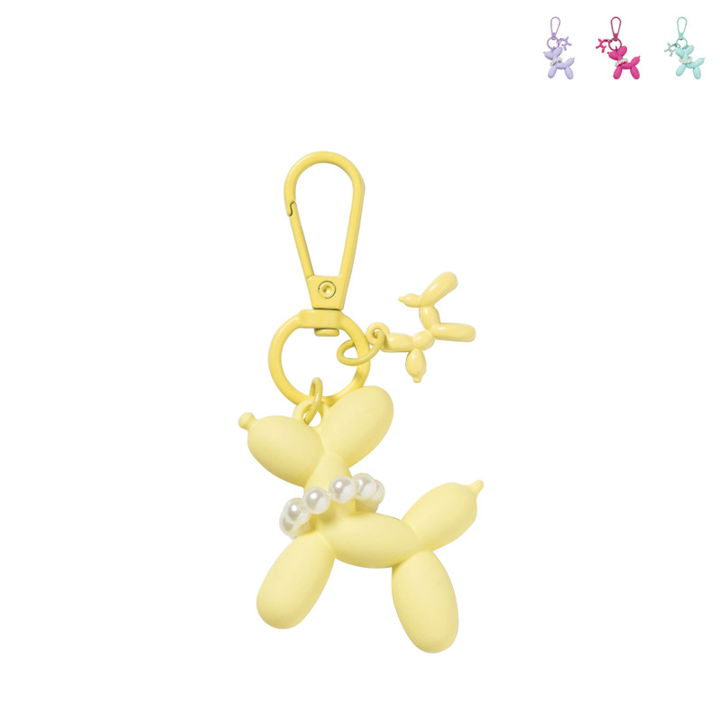 Sleutelhanger hond met parelketting - plastic - 6.5x6.5x1 cm - diverse varianten