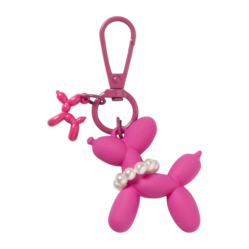 Sleutelhanger hond met parelketting - plastic - 6.5x6.5x1 cm - diverse varianten