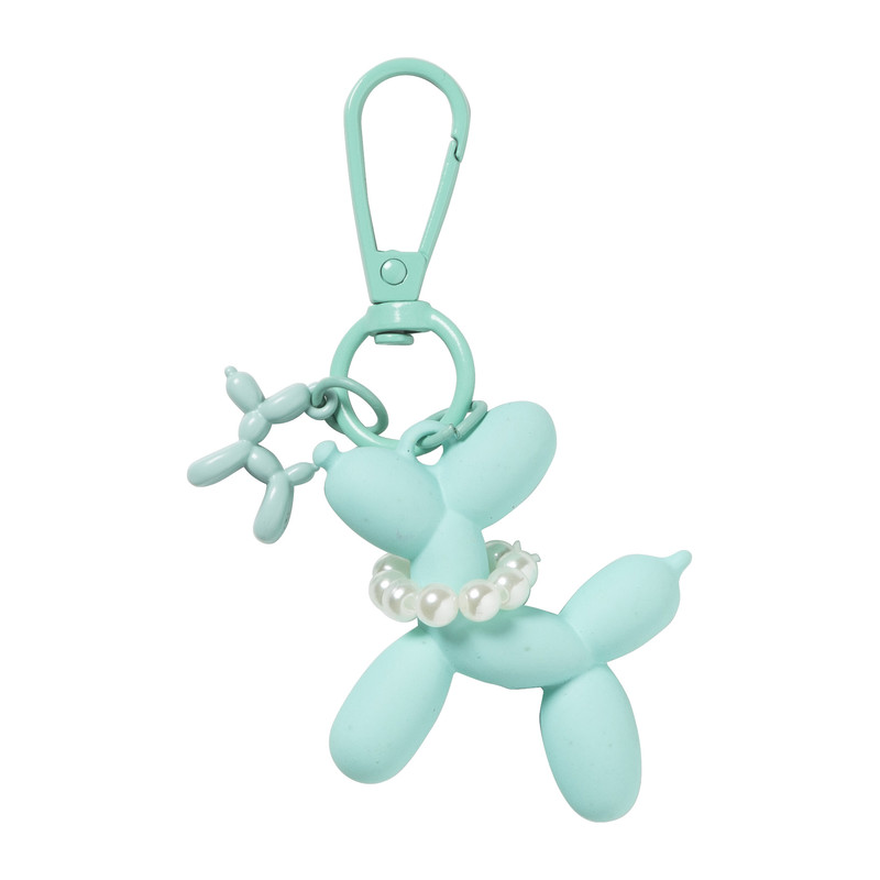 Sleutelhanger hond met parelketting - plastic - 6.5x6.5x1 cm - diverse varianten