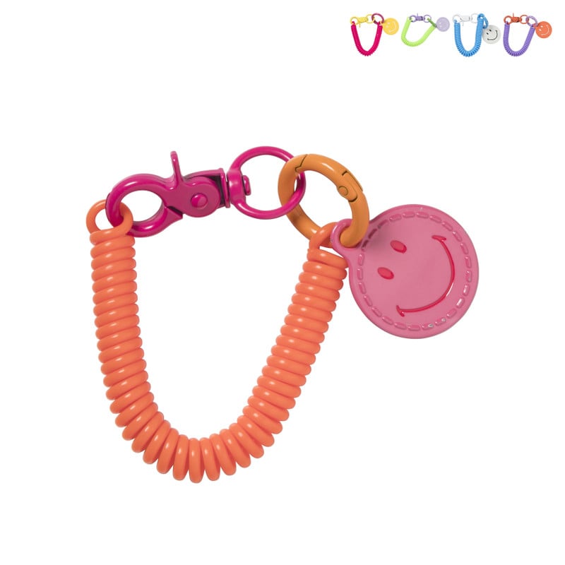 Sleutelhanger spiraal met smiley - plastic - diverse varianten