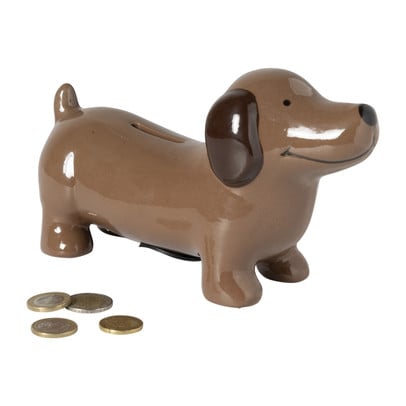 Spaarpot teckel - bruin - 20x7x10.5 cm