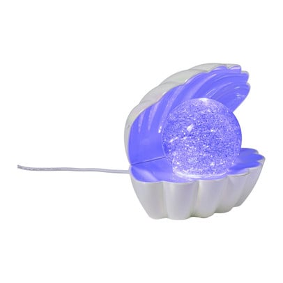 Schelp met glitter parel - wit - 17x15x12 cm