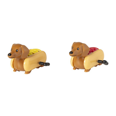 Opwindbare teckels set van 2 - bruin - 5.5x11x5 cm