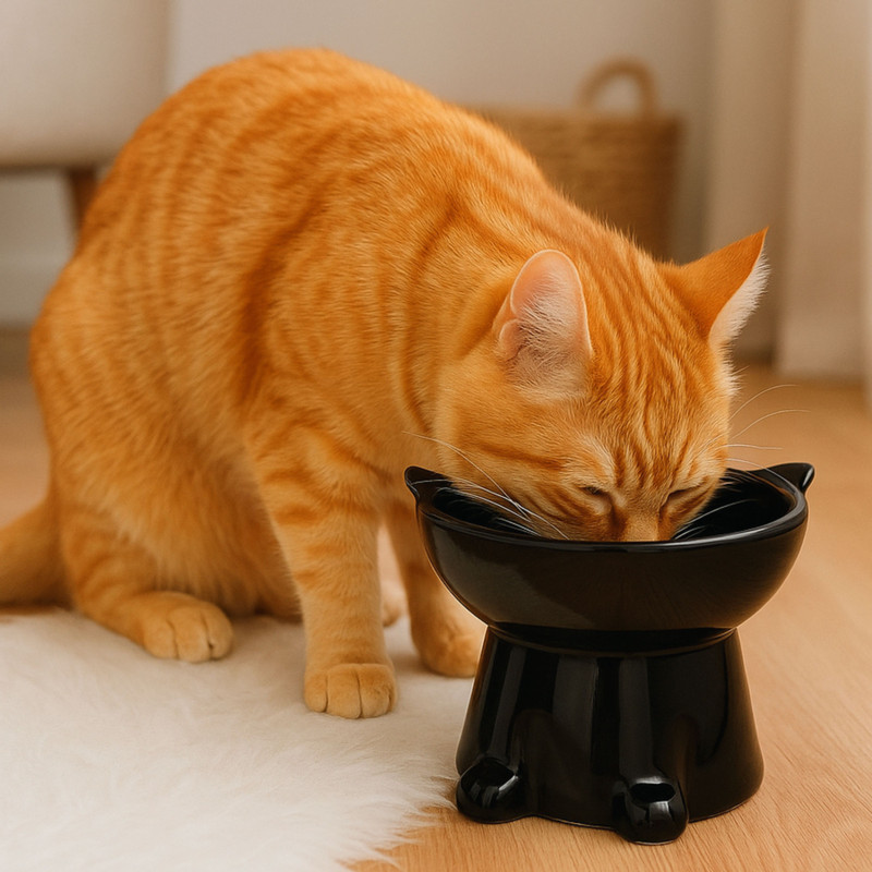 Voerbak voor kat - zwart - ø10.3x13 cm