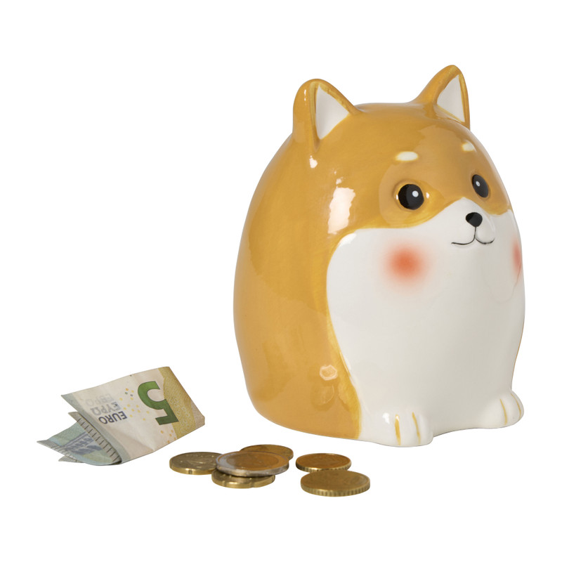 Spaarpot corgi - bruin - 13x11.2x10.8 cm
