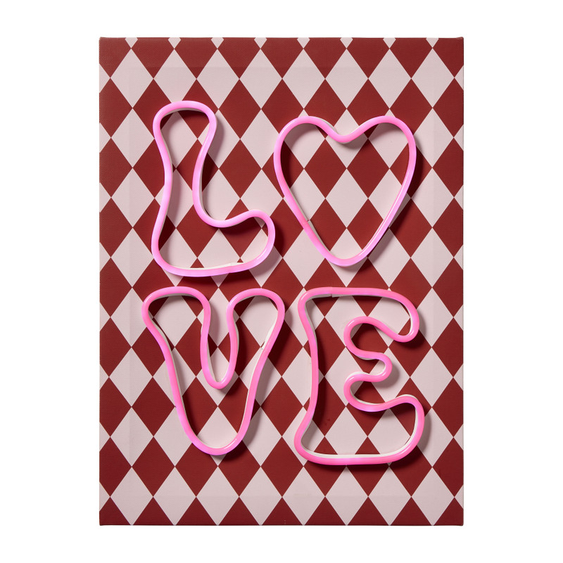 Canvas bord love led lampjes - rood - 30x40x3 cm 