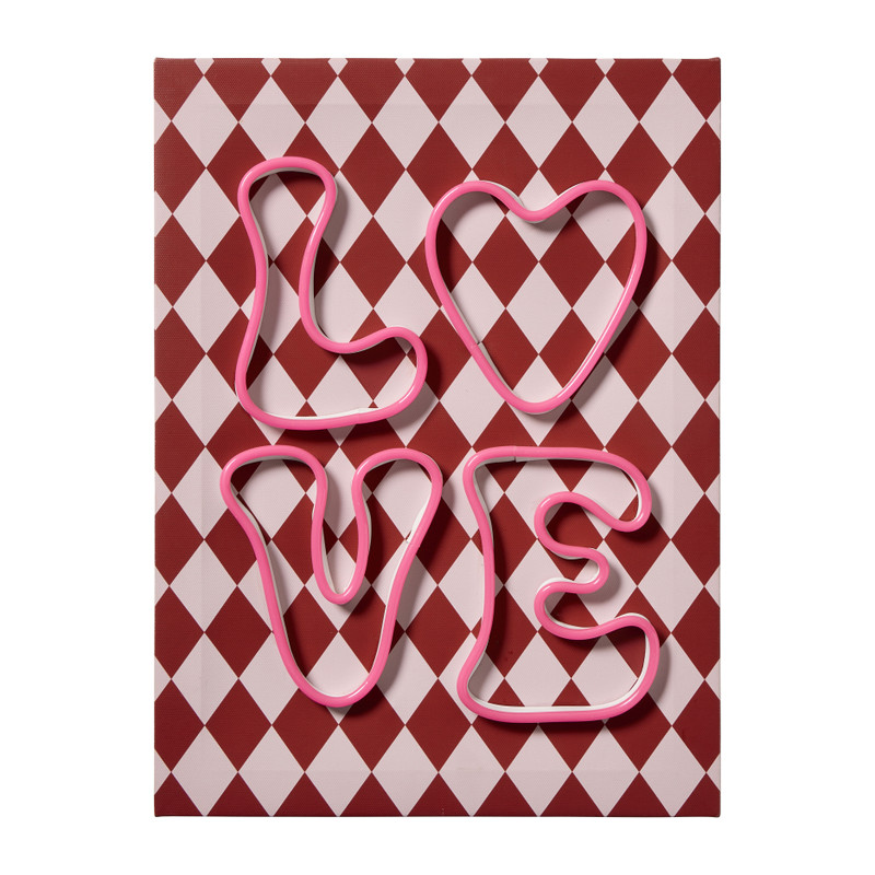 Canvas bord love led lampjes - rood - 30x40x3 cm 
