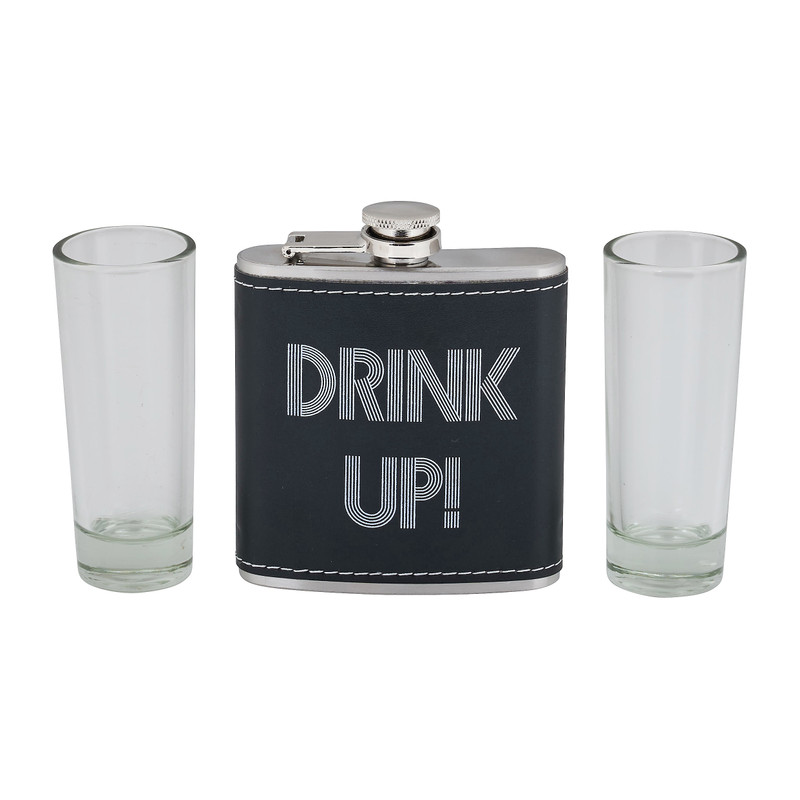 Heupfles met 2 borrelglazen - 60 ml - diverse varianten