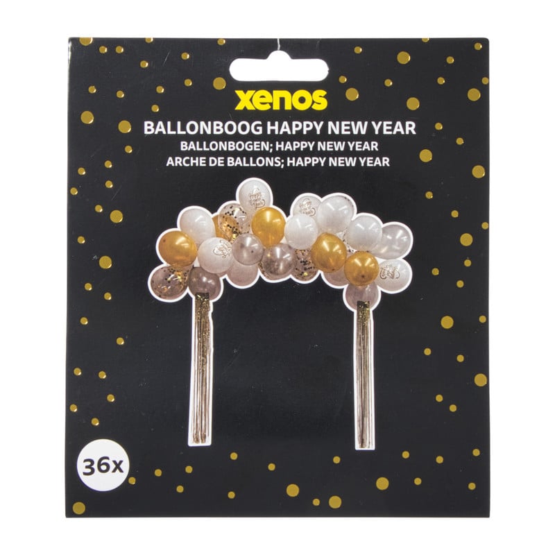DIY ballonboog Happy New Year - goud, zilver & wit - set van 36