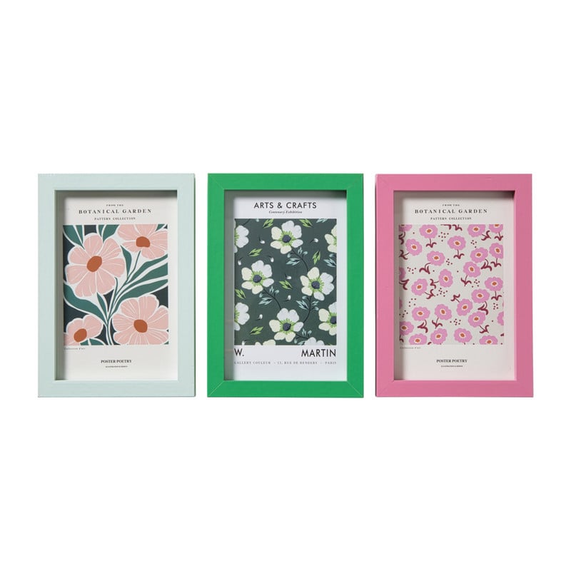 Fotolijsten set van 3 - groen/roze/blauw - 10x15 cm