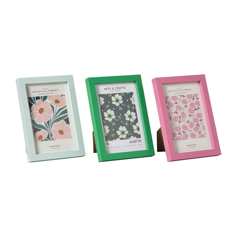 Fotolijsten set van 3 - groen/roze/blauw - 10x15 cm