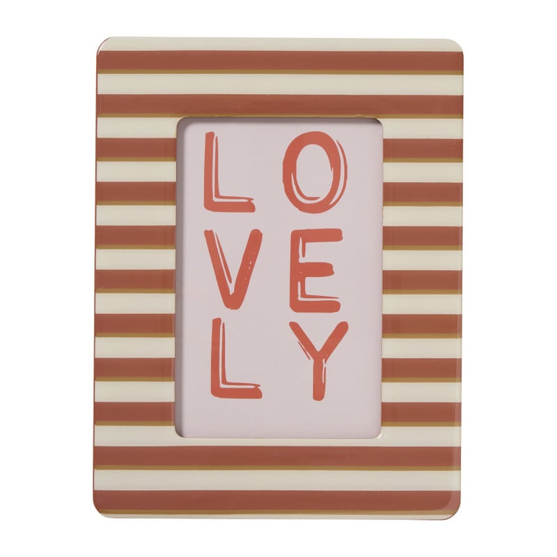 Fotolijst streep hartjes - bruin/rood - 10x15 cm