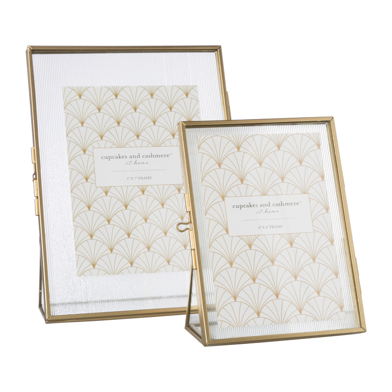 Fotolijst geribbeld glas - 18x13x6 cm - goudkleurig