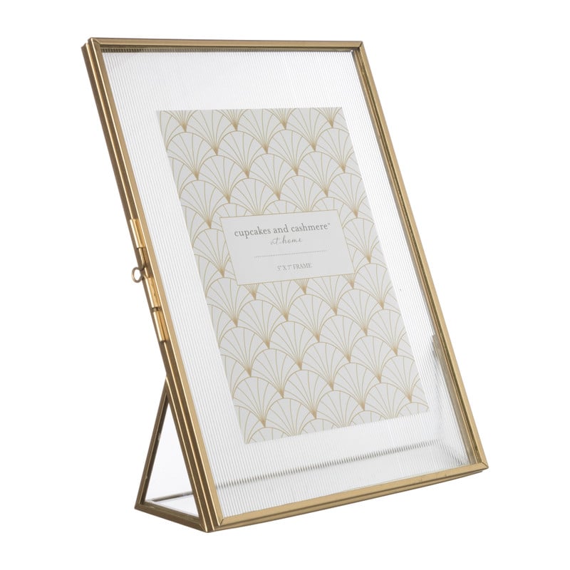 Fotokader geribbeld glas - 25x18x7 cm - goudkleurig
