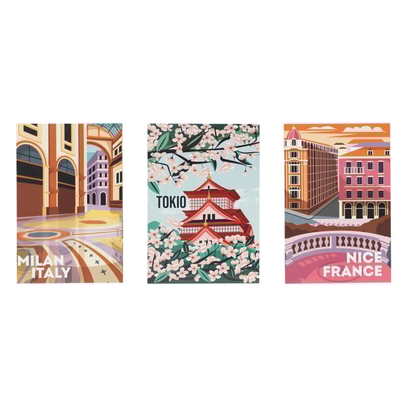 Posters city - set van 3 - 10x15 cm