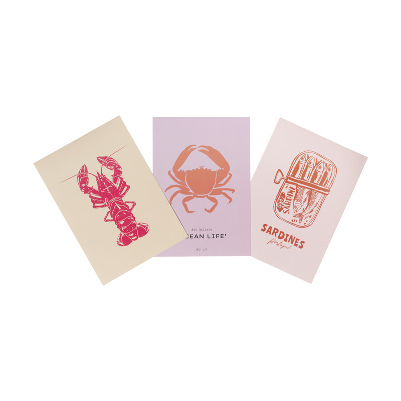 Poster kreeft - beige/roze - 21x30 cm