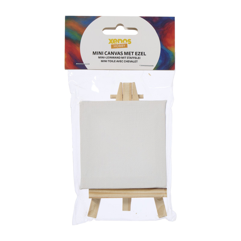 Mini canvas met ezel - hout - 12.5x7x7 cm