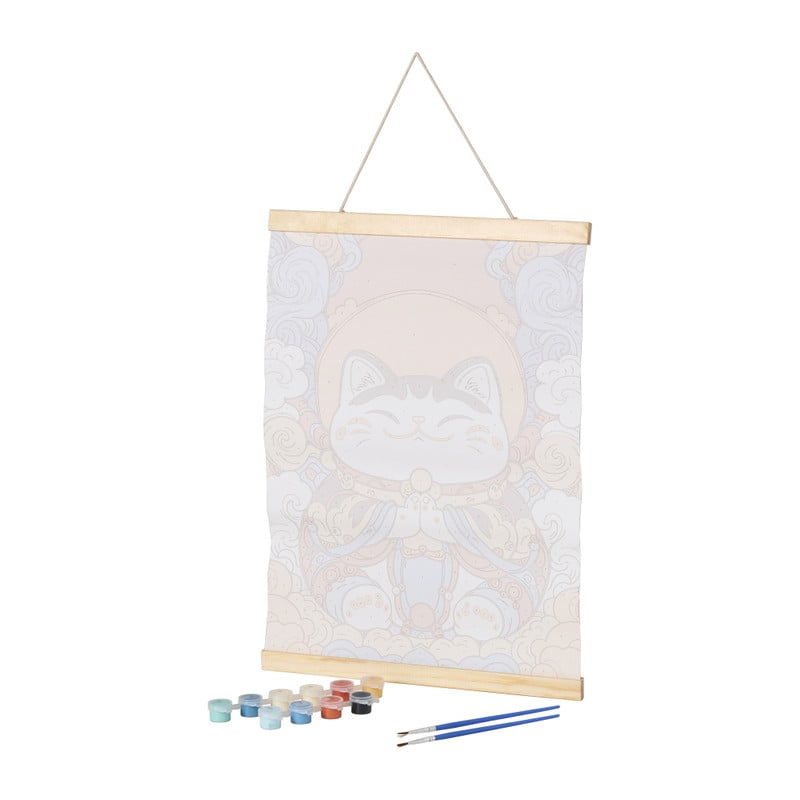 Schilderen op nummer lucky cat - blauw/oranje - 30x40 cm 