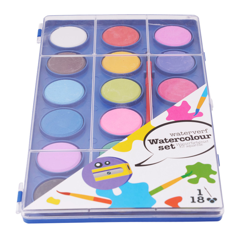Waterverf met kwast - 18 kleuren