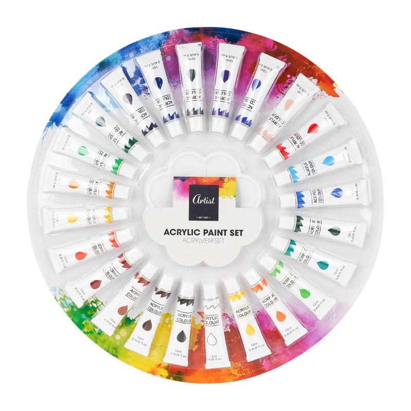 Acrylverf set + palet - set van 24 stuks