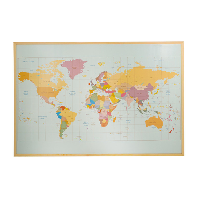Worldmap met 20 vlaggetjes - 90x60 cm