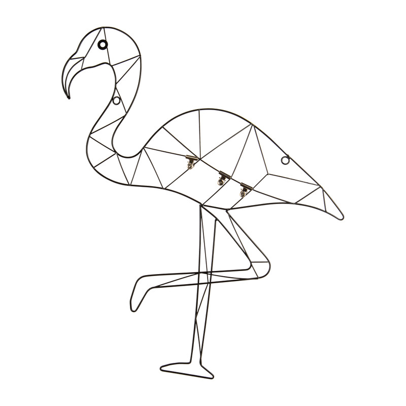 Wandrek flamingo met clips - metaal - 53x60 cm