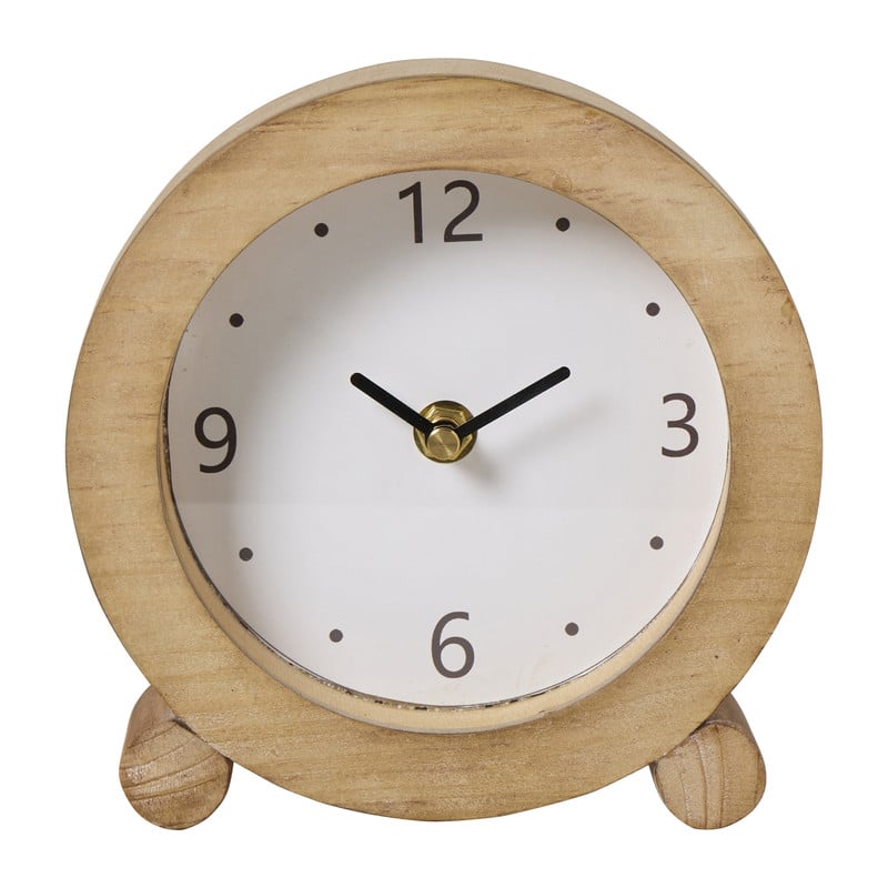 Tafelklok houtlook - bruin - ø16x16x5 cm