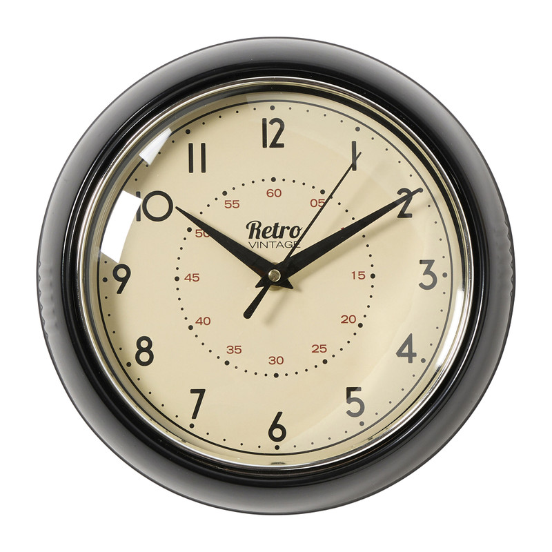 Wandklok retro - zwart - 24x6.5 cm