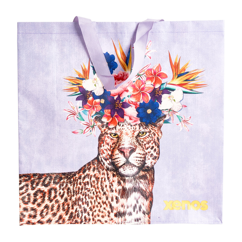 Shopper luipaard & bloem - 40x40x15 cm 
