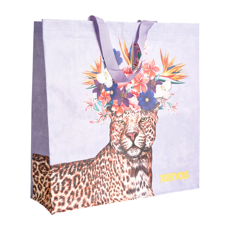 Shopper luipaard & bloem - 40x40x15 cm 