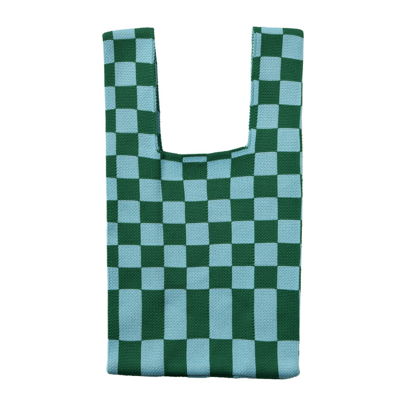 Tas geblokt klein - groen/blauw - 34x20 cm
