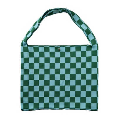 Shopper geblokt - groen/blauw - 45x35 cm