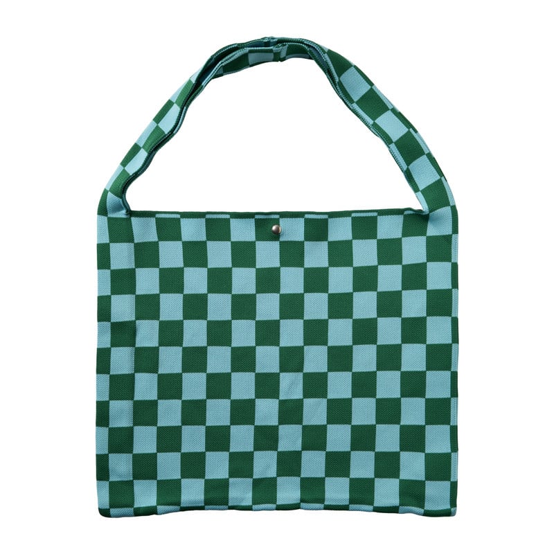 Shopper geblokt - groen/blauw - 45x35 cm
