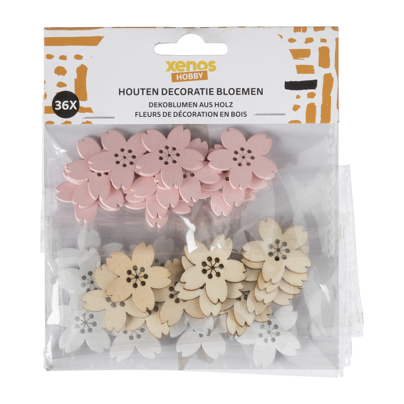 Houten decoratie bloemen - set van 36 - ø2.8 cm
