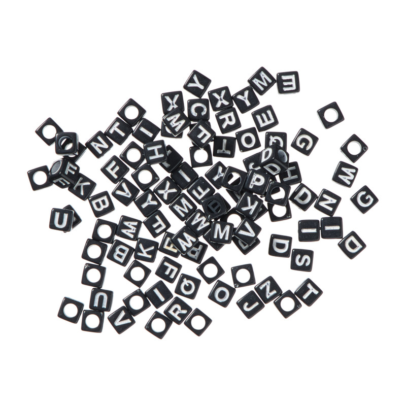 Kralen met letters - zwart - set van 100