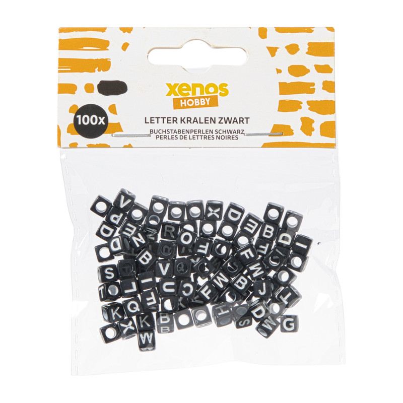 Kralen met letters - zwart - set van 100