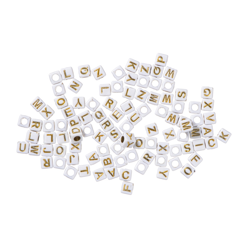 Kralen met letters - beige/goud - set van 100