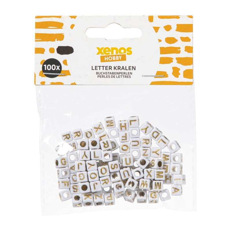 Kralen met letters - beige/goud - set van 100