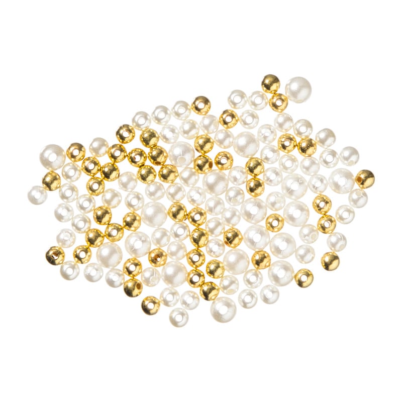 Kralen met letters parels - wit/goud - set van 100