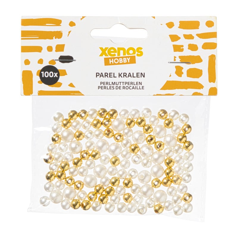 Kralen met letters parels - wit/goud - set van 100