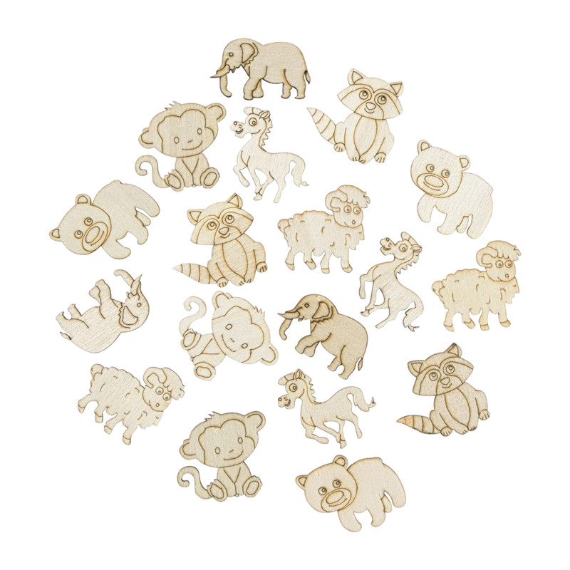Houten dieren - bruin - set van 36