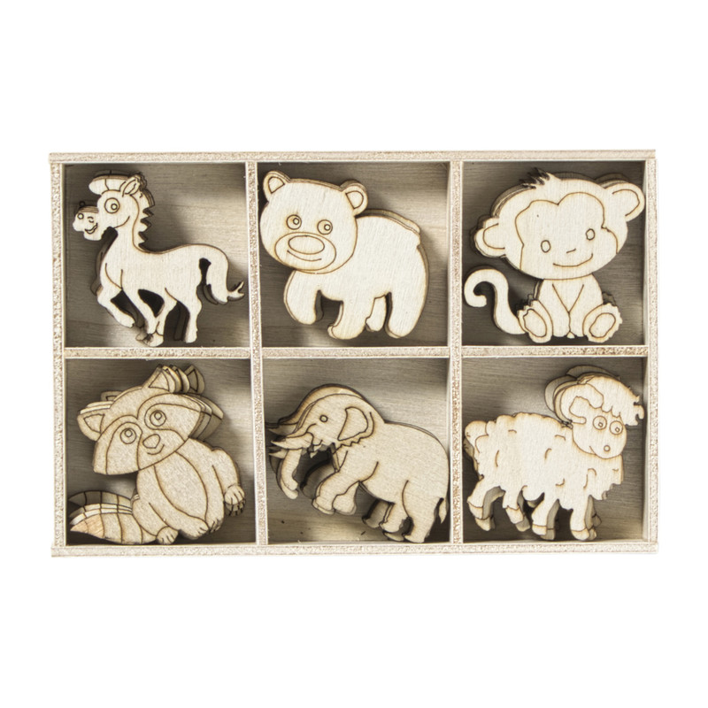 Houten dieren - bruin - set van 36