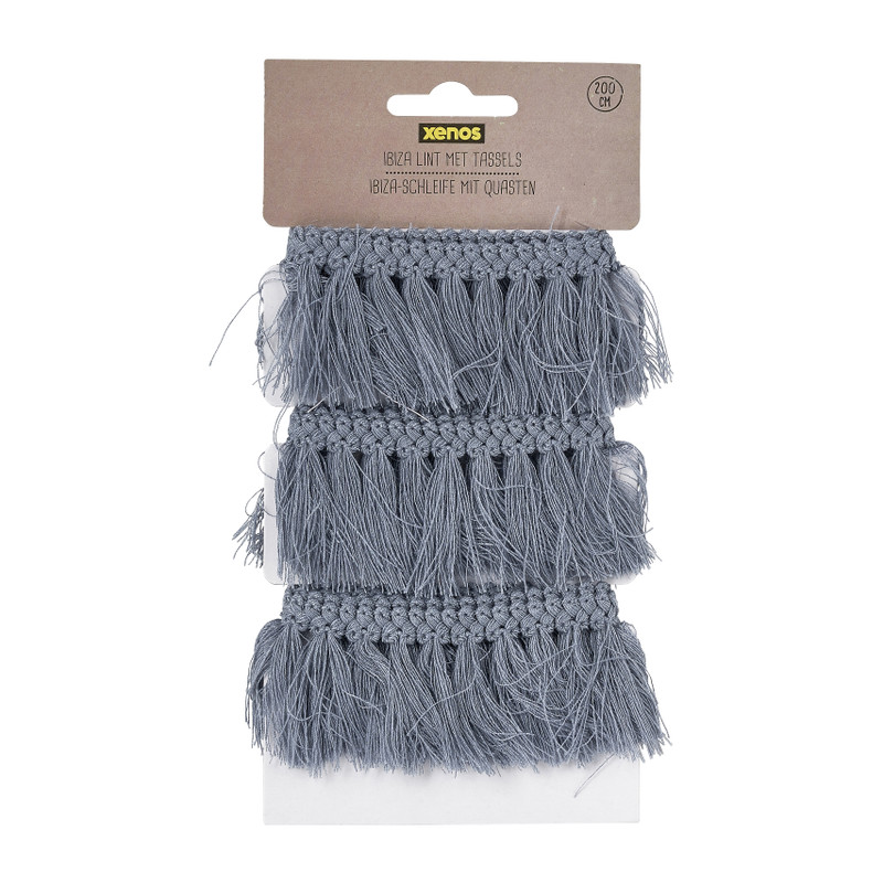 Ibiza lint met tassels - grijs - 2 meter