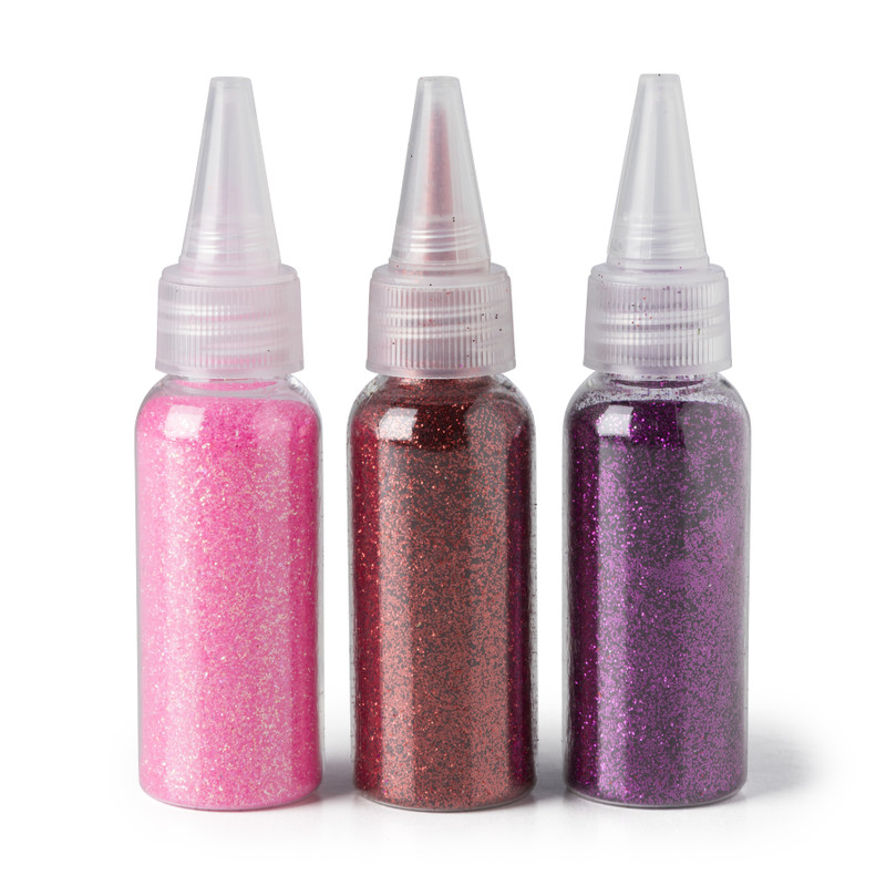Glitters in flesje - paars/rood/roze - set van 3